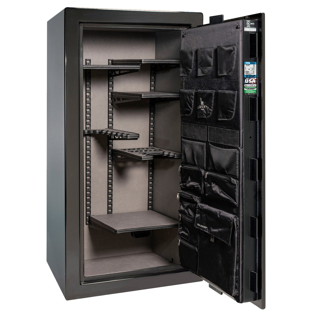 Franklin Series | Level 5 Security | 110 Minute Fire Protection | 29 | DIMENSIONS: 60.5&quot;(H) X 30&quot;(W) X 27.5&quot;(D*) | Black Gloss | ProFlex Modular Shelving – Open Door Empty